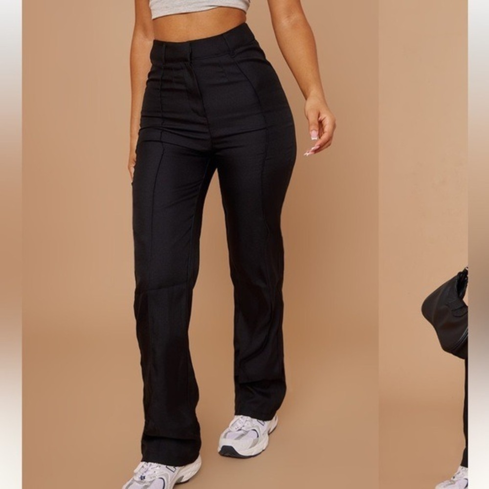 Pretty Little Thing Petite Black High Waisted Straight Leg Trousers‎ Size 4 US